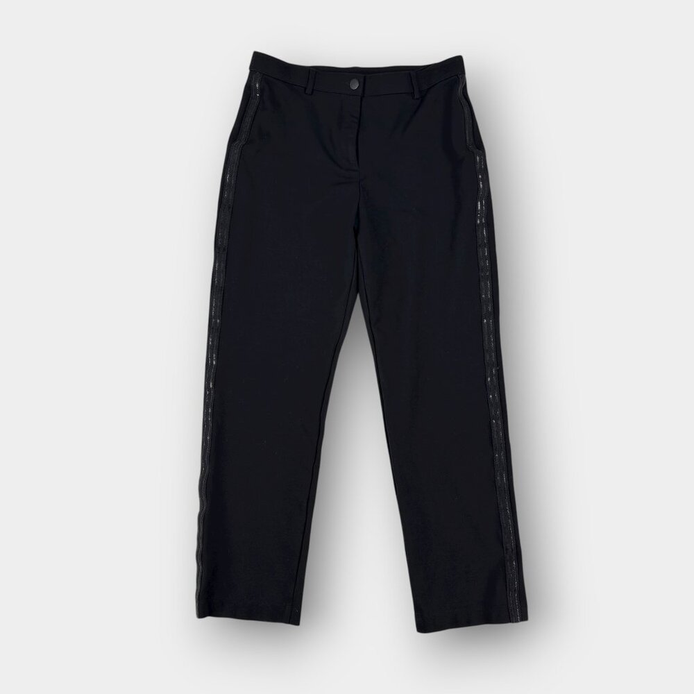 Tanjay Women's Dress Pants 10‎ Black Shimmer Stripe Flat Front Side Zip